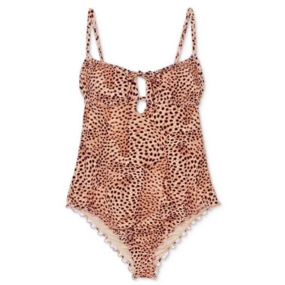 Shade & Shore Tunnel Keyhole One Piece Swimsuit - Leopard Print Size S (4-6) - Picture 3 of 16